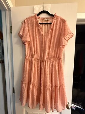 Girls' Pink Swiss Dot Tiered Dress